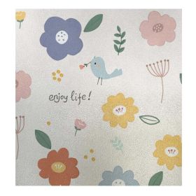 Flower Birds Translucent Stained Glass Window Film No Glue Static Decorative Privacy Window Film; 15x39 inches