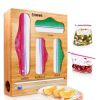 Ziplock Bag Organizer for Drawer; Bamboo Storage Bag Organizer; Plastic Wrap Dispenser Suitable Gallon; Quart; Sandwich&Snack Bag; Cling Film; Compati
