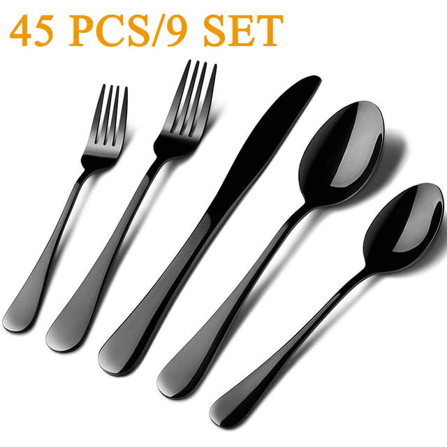 Silverware Set, 45 Piece Stainless Steel Flatware Cutlery Set Service for 9, Include Knife Fork Spoon, Stylish Mirror Finish Silverware Set, 45 Piece Stainless Steel Flatware Cutlery Set Service for 9, Include Knife Fork Spoon, Stylish Mirror Finish