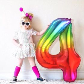 40inch New Rainbow Number Foil Balloons Happy Birthday Wedding Party Decoration Adult Colorful Unicorn Globos Kids Gift (Color: 1pc as picture7)