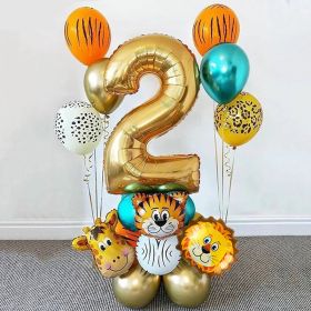 18Pcs Jungle Animal Balloons Set Chrome Metallic Latex Balloon 32inch Gold Number Globos Kids Birthday Party Baby Shower Decor (Color: Number4 set)
