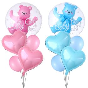 4D Transparent Baby Boy Girl Blue Pink Bubble Balloon Bear Foil Balloons Kids Birthday Gender Reveal Baby Shower Decorations (Size: China, Color: 5pcs blue set)