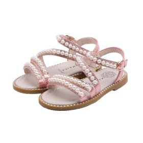 Girls Sandals Pearl Sweet Soft Children's Beach Shoes Kids Summer Floral Sandals Princess Fashion Cute Baby Girl Shoes (Size: 31-insole 19.5cm, Color: pink)