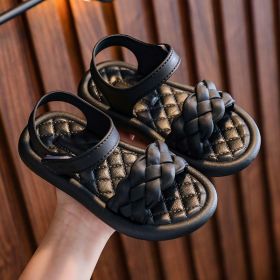 Baby Girls Sandals Solid Color Princess Children Shoes Girls Student Sandals Open Toe Non-slip Summer Beach Kids Shoes (Size: 27-insole 16.5cm, Color: BLACK)