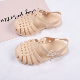 Summer Children Sandals Baby Girls Soft Non-slip Princess Shoes Kids Candy Jelly Beach Shoes Boys Casual Roman Toddler Slippers (Size: 27-insole 15.5cm, Color: Beige)