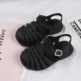 Summer Children Sandals Baby Girls Soft Non-slip Princess Shoes Kids Candy Jelly Beach Shoes Boys Casual Roman Toddler Slippers (Size: 27-insole 15.5cm, Color: BLACK)