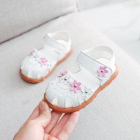 Summer Baby Sandals for Girls Cherry Closed Toe Toddler Infant Kids Princess Walkers Baby Little Girls Shoes Sandals Size 15-30 (Size: 24, Color: Flower White)