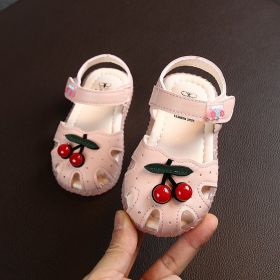 Summer Baby Sandals for Girls Cherry Closed Toe Toddler Infant Kids Princess Walkers Baby Little Girls Shoes Sandals Size 15-30 (Size: 27, Color: pink)