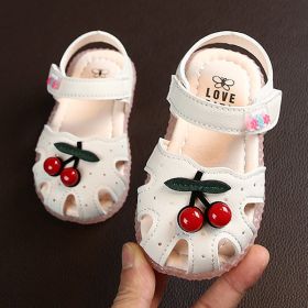 Summer Baby Sandals for Girls Cherry Closed Toe Toddler Infant Kids Princess Walkers Baby Little Girls Shoes Sandals Size 15-30 (Size: 26, Color: White)