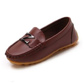 Baby Boys Leather Shoes Children Loafers Slip-on Soft Leather Kids Flats Fashion Letter Design Candy For Toddlers Big Boys (Size: 26, Color: Brown)