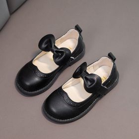 Spring Autumn Children Baby Bowknot Princess Leather Shoes For Kids Girls (Size: 32(insole 19.3cm), Color: BLACK)