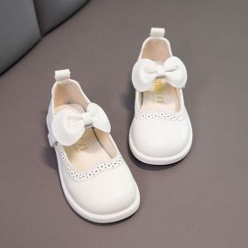 Spring Autumn Children Baby Bowknot Princess Leather Shoes For Kids Girls (Size: 23(insole 14cm), Color: White)
