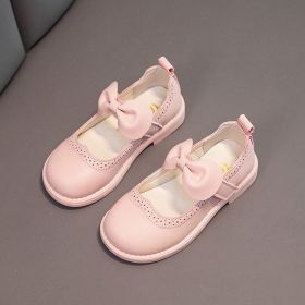 Spring Autumn Children Baby Bowknot Princess Leather Shoes For Kids Girls (Size: 22(insole 13.5cm), Color: pink)